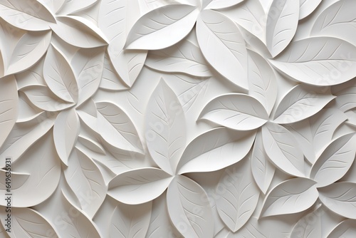 White geometric floral leaves 3d tiles wall texture background banner panorama