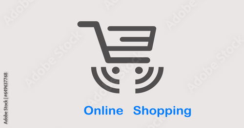 Online shopping logo with written online shopping text in abstract illustration in vertical high resolution. 