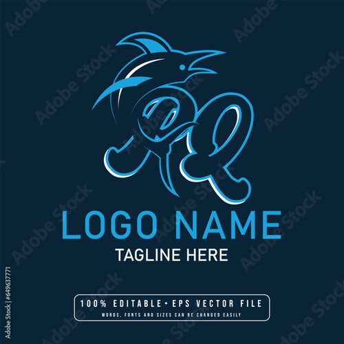 Editable shark with PQ letter logo design vector PQ letter shark logo design	 photo