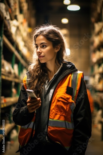 Portrait of a female worker in a warehouse.