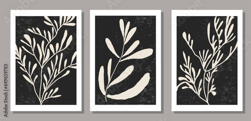Set of contemporary collage botanical minimalist wall art poster