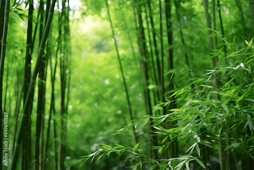 Bamboo forest with green leaves  closeup view. Nature background