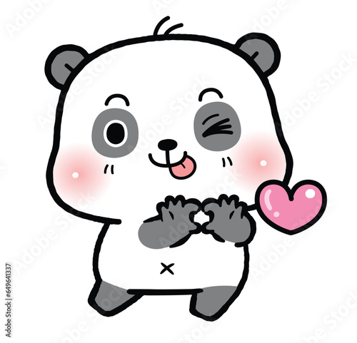 Cute Little Panda winking eye with tongue out and hand gesture heart. Vector illustration