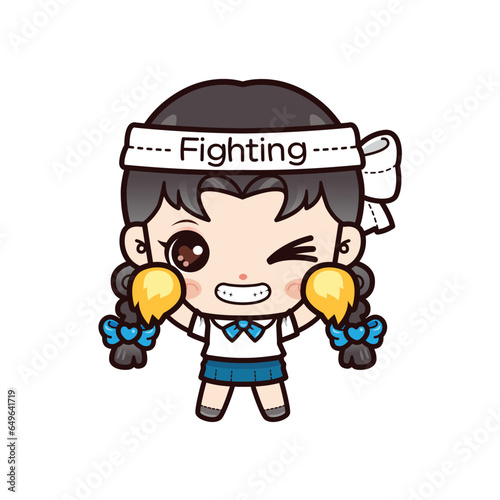 Happy girl cheerleader woman with pom-poms on school uniform, Vector illustration