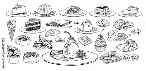 Sketch icons vintage vector illustrations collection of desserts and bakery