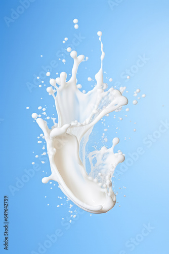 Dynamic milk splash frozen in motion isolated on a gradient background 