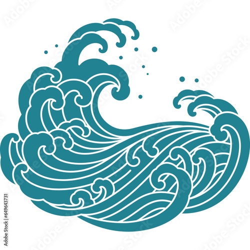 oriental sea wave silhouette shape design 