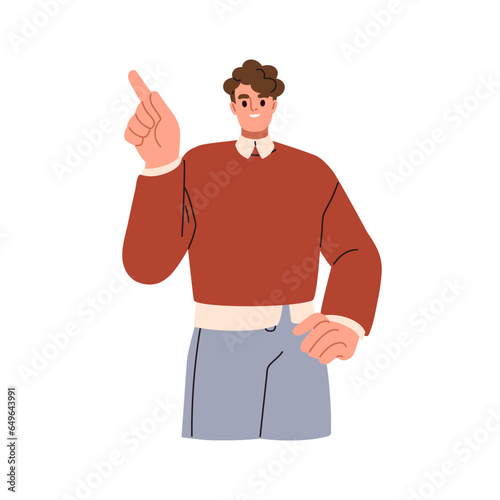 Business man pointing up and aside. Happy businessman showing something with ...