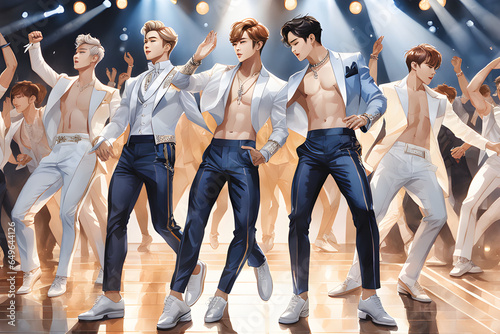 4 K-POP male idols dancing on stage