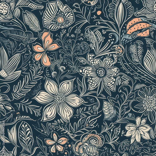 Textile Cloth illustration floral pattern soft colors insanely details AI Generated.