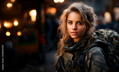 Portrait of a beautiful girl in military uniform. Professions concept