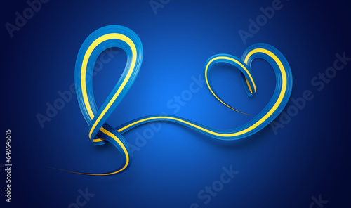 3d Flag Of Sweden Heart Shaped Wavy Awareness Ribbon flag On Royal Blue Background, 3d illustration © Hammad