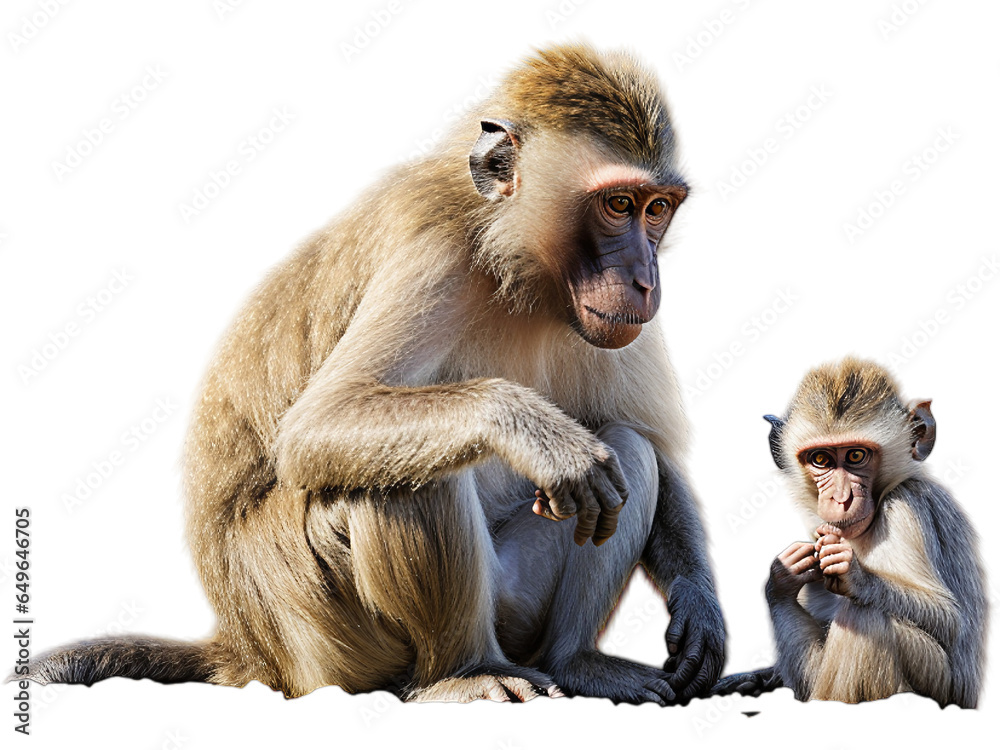 Obraz premium Baboon Family Bonding, Transparent Background