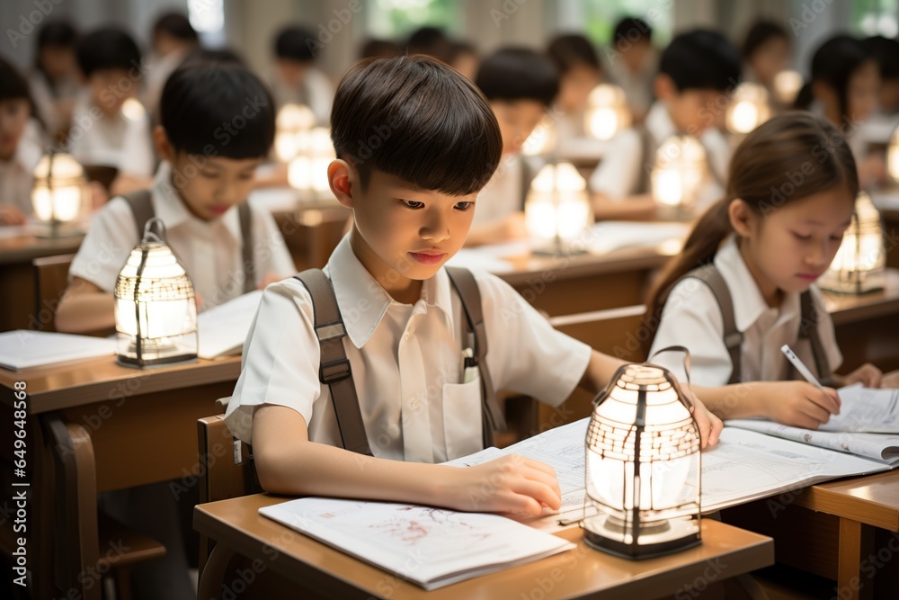 School student learning. children writing notes in the classroom. School student learning. children writing notes in the classroom.