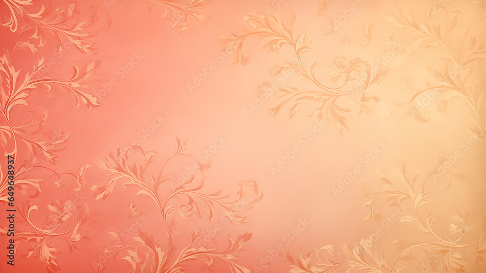 scarlet background, red with barely noticeable floral ornament, surface, wall vintage blurred with copy space