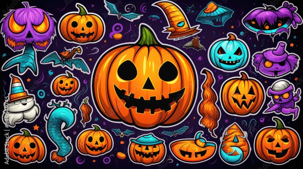 halloween stickers sheet, cliparts