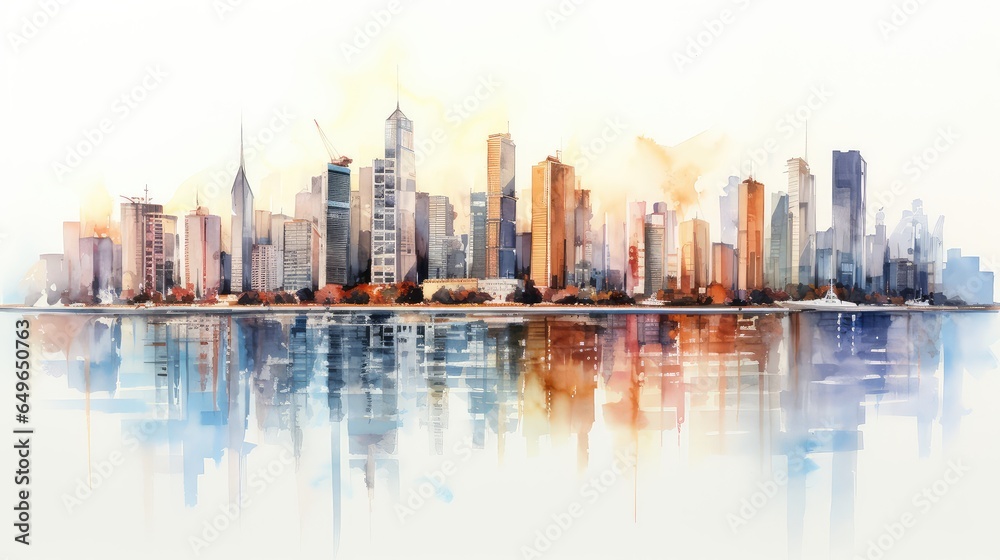 Obraz premium Majestic skyscraper watercolor illustration - Generative AI.