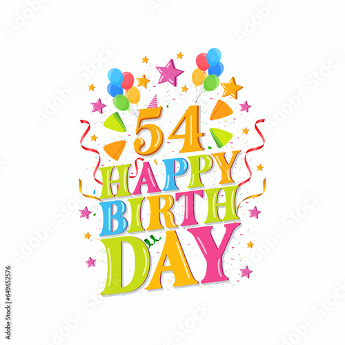 54 years happy birthday logo with balloons, vector illustration 54th Birthday Celebration design photo