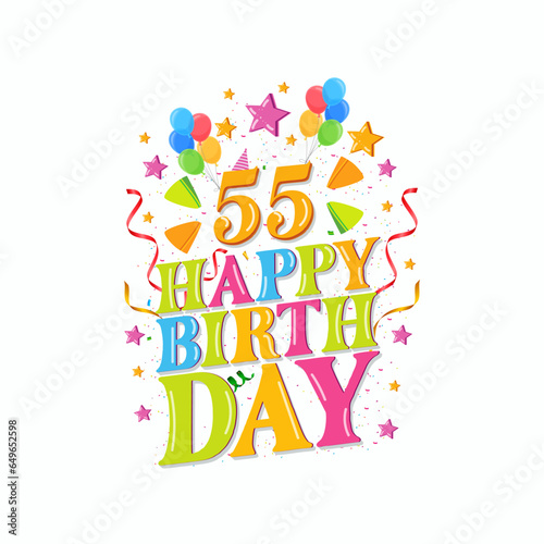 55 years happy birthday logo with balloons, vector illustration 55th Birthday Celebration design
