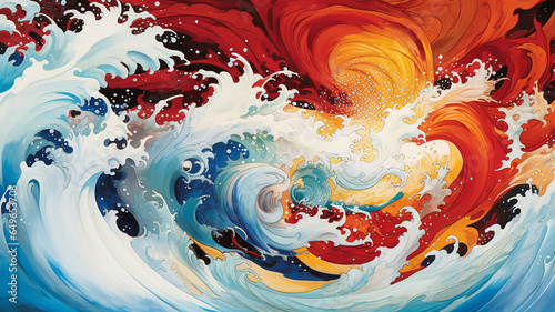 abstract swirling vortex of vibrant colors and shapes.