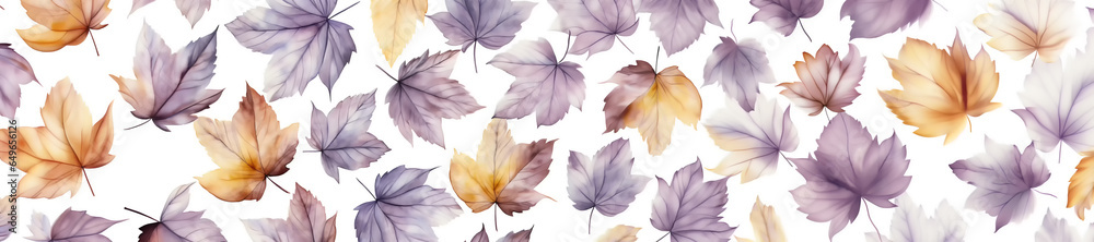Fototapeta premium Watercolor lavender and yellow leaves pattern on white background