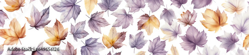 Watercolor lavender and yellow leaves pattern on white background