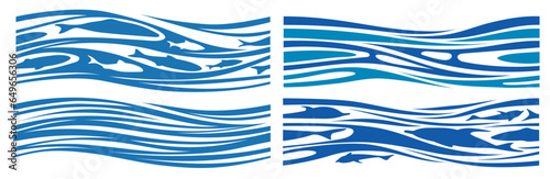 Abstract background with fish and dolphins, template of Water, sea, aqua, ocean or river. Seamless wavy curve wave free form repeat Pattern stripe.