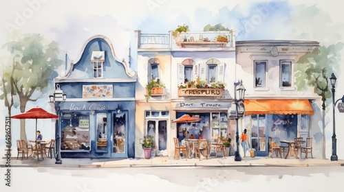 Quirky cafe watercolor illustration - Generative AI.