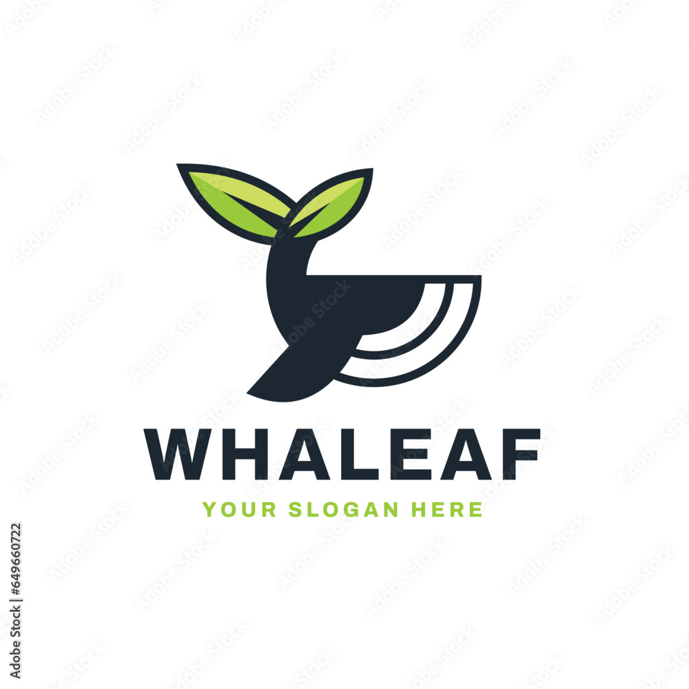 Creative Whale Leaf Logo Vector Icon Illustration
