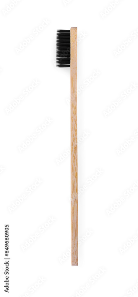One bamboo toothbrush isolated on white, top view One bamboo toothbrush isolated on white, top view