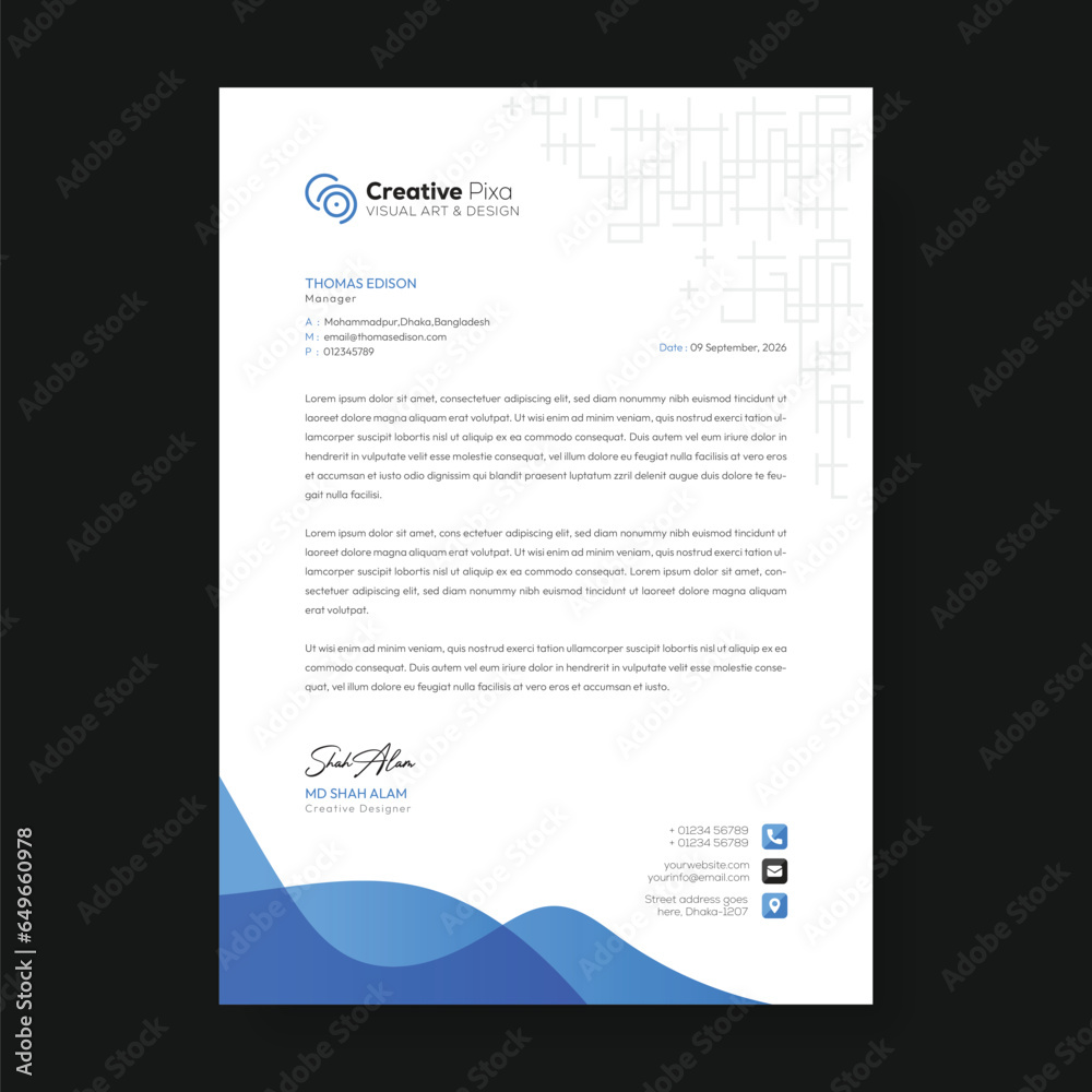 Modern letterhead design template with blue color. creative modern letter head design template for your project.