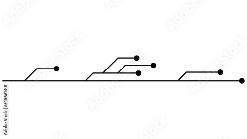 Printed circuit board PCB tracks isolated on white background. Technical clipart with lines and dots at the ends. Dividers for design.