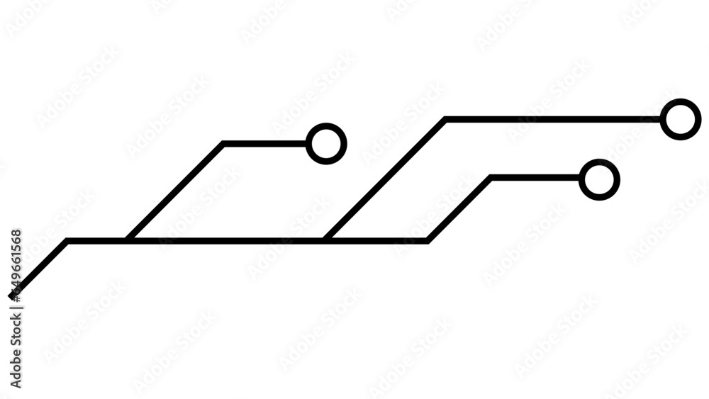 Printed circuit board PCB tracks isolated on white background. Technical clipart with lines and rings at the ends. Dividers for design. Design element. Printed circuit board PCB tracks isolated on white background. Technical clipart with lines and rings at the ends. Dividers for design. Design element.