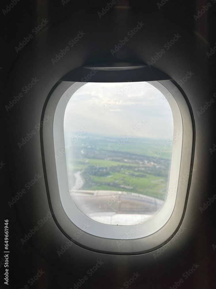 Picturesque view through plane window during flight