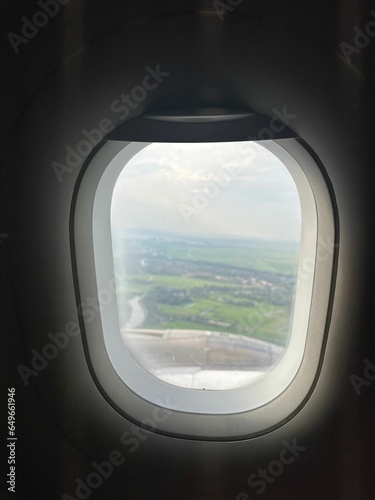 Picturesque view through plane window during flight