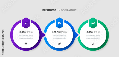 Vector Infographic Business with Circle Label, Icon and 3 Numbers for Presentation