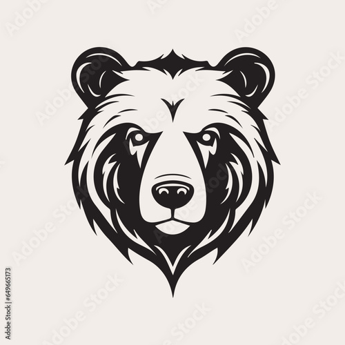 Bear head one color vector logo, emblem, icon for company or sport team branding. Tattoo art style.