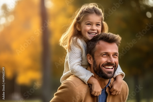 Portrait of a happy father and his little daughter in the park