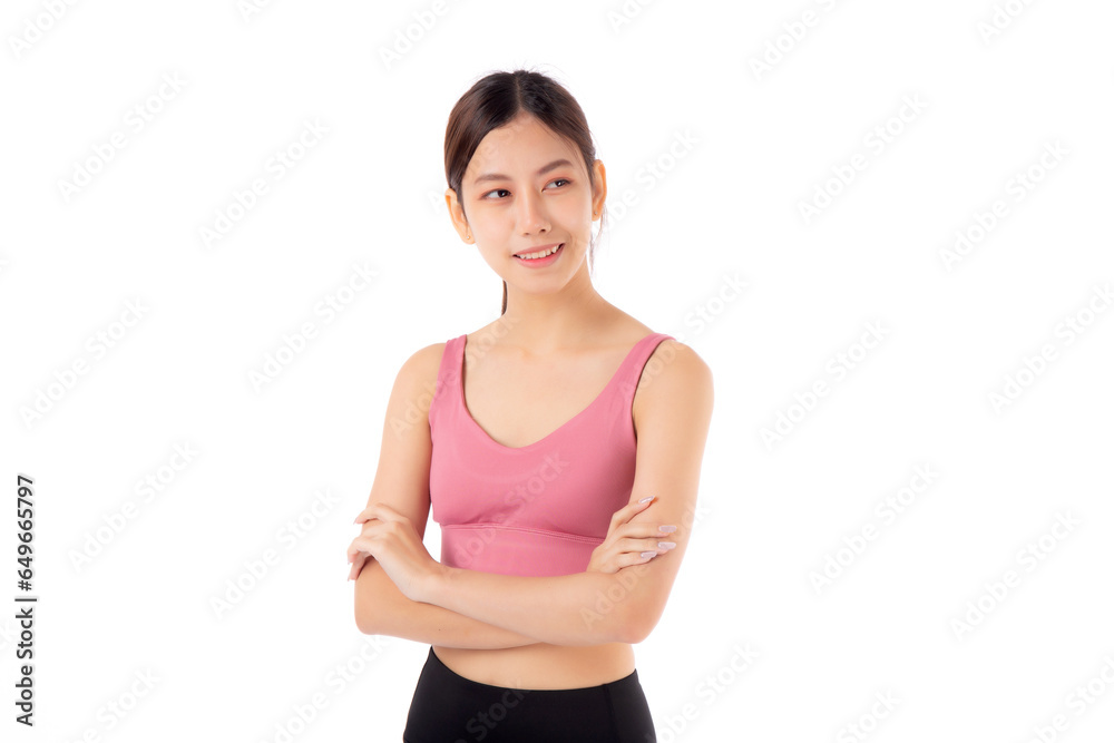Beautiful young asian woman in sportswear smile and crossed arms isolated on white background, sport and exercise for health and weightloss, female and slimming with confident and wellness. Beautiful young asian woman in sportswear smile and crossed arms isolated on white background, sport and exercise for health and weightloss, female and slimming with confident and wellness.