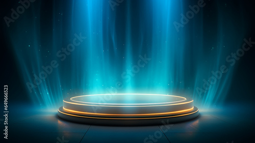 round podium in cool blue tones minimalism selective focus