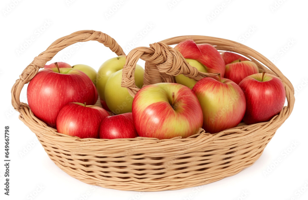 Apples in a bamboo basket isolated on white background Apples in a bamboo basket isolated on white background