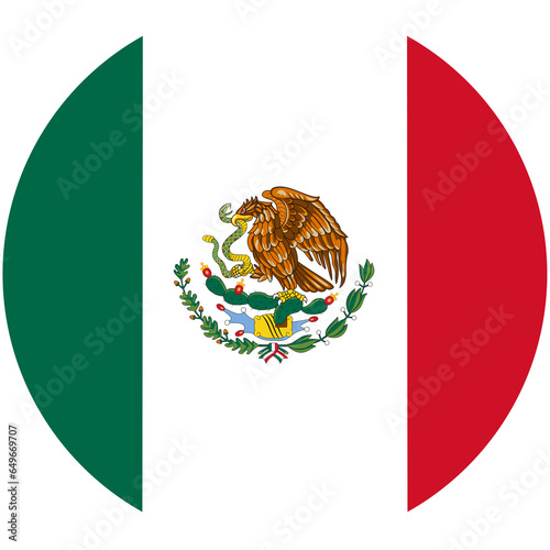 Mexico flag transparent png.Mexican flag round circle shape with emblem photo