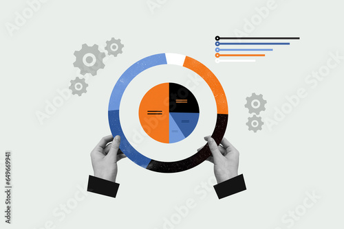 Sketch placard collage of woman arms fingers showing diagram successful financial project isolated on drawing background photo