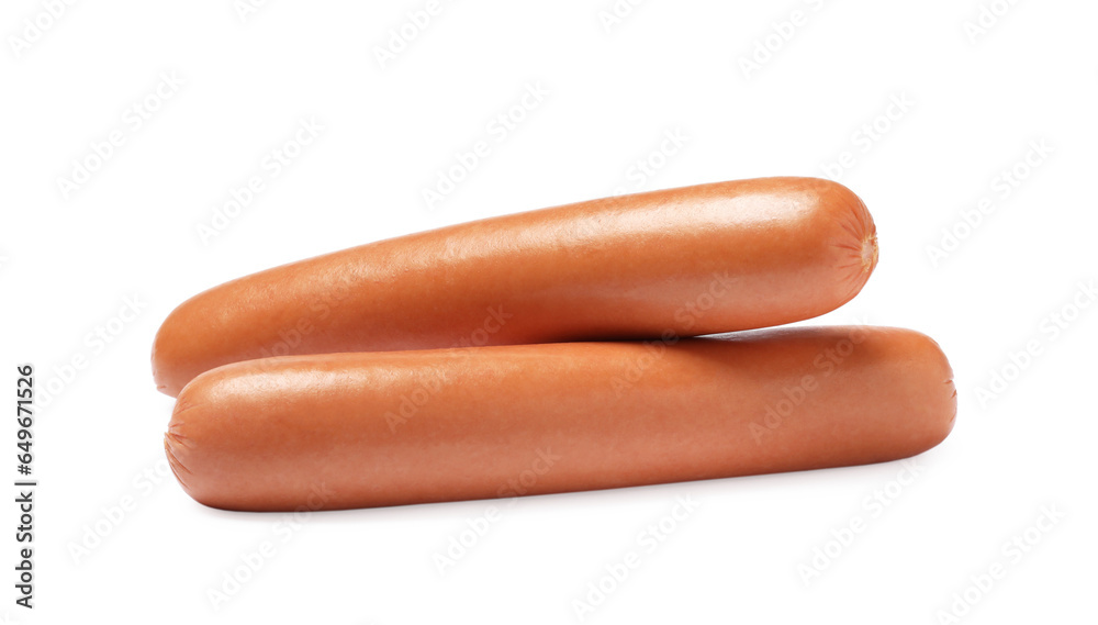 Fresh raw sausages isolated on white. Ingredients for hot dogs Fresh raw sausages isolated on white. Ingredients for hot dogs