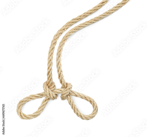 Hemp rope with knots isolated on white, top view © New Africa
