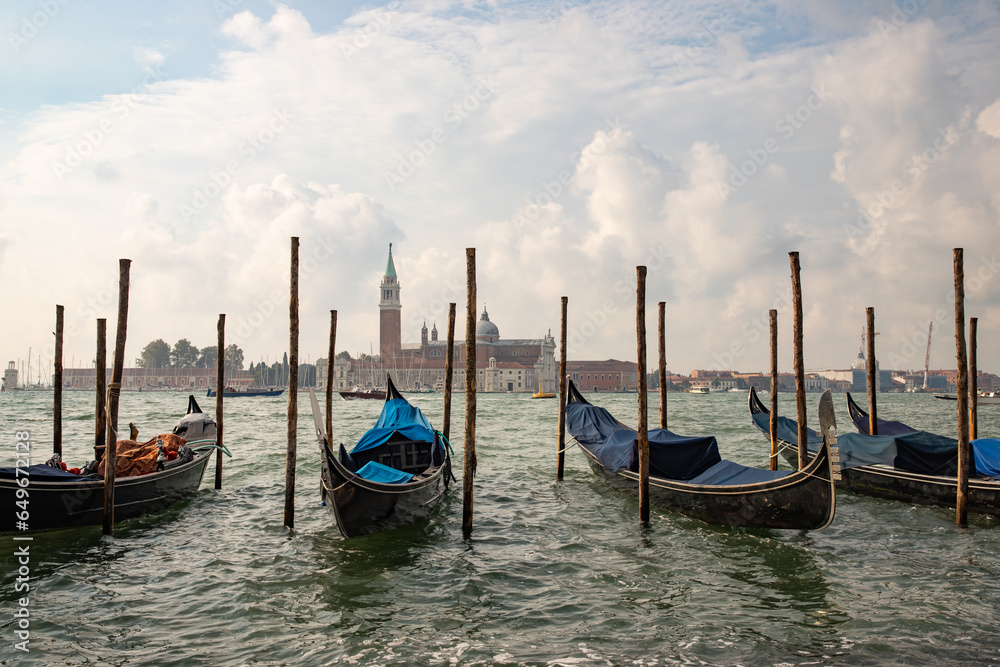 Gondolas in Venice, Italy in dock