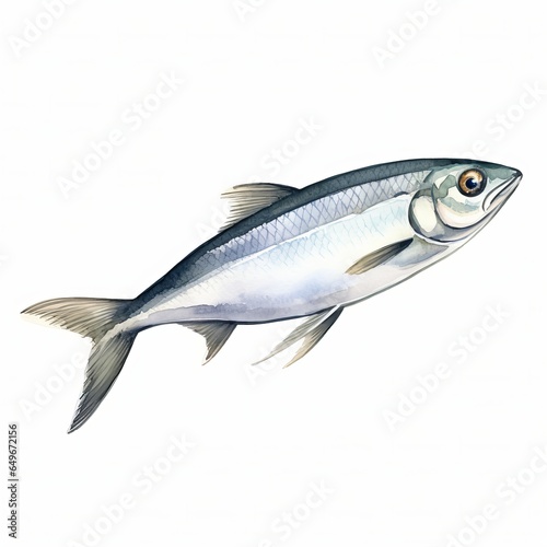 Watercolor Herring fish isolated on a white background