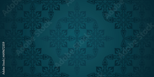 Arabic motif blue background. Mandala motif background, abstract mandala pattern. Luxurious ornament in traditional Arabic style. Green abstract floral mosaic background texture.