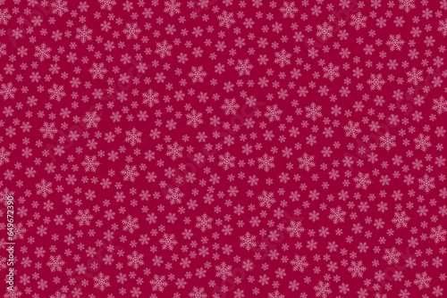 Light red snowflakes on dark red background, Christmas pattern. Different sizes of snowflakes arranged on the surface.  Christmas or  new year texture.