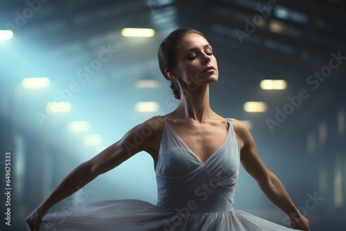 Graceful ballet dancer emerges from the mystic fog, embodying the dance's ethereal essence.

